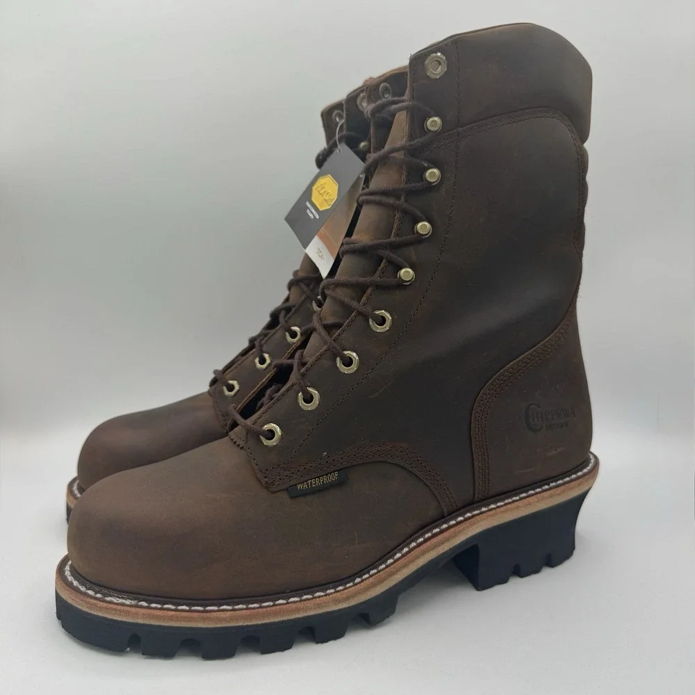 Chippewa Logger Boots Men's Size 11 E Wide Tan Waterproof Leather Steel Toe